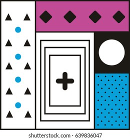 Bright background. Colored blocks in the style of Memphis. Fashion 80's 90's. Vector flat geometric abstraction. Illustration for design.