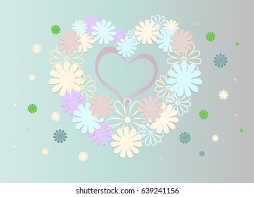 Bright background colored flowers in the form of a heart. Vector illustration
