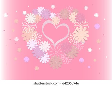 Bright background of colored flowers in the form of a heart.