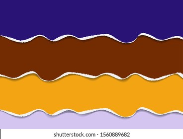 Bright background of colored pieces of paper torn around the edges. Creative abstract waves. Template for your design. Vector illustration