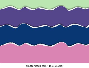 Bright background of colored pieces of paper torn around the edges. Creative abstract waves. Template for your design. Vector illustration