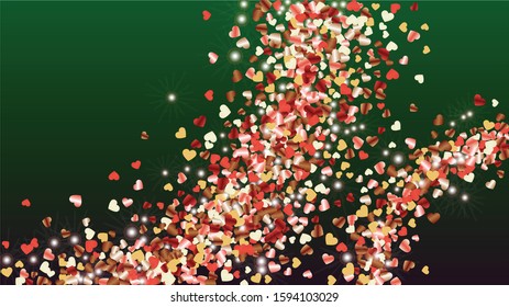 Bright Background with Confetti of Hearts Glitter Particles. St. Valentine Day. New Year pattern. Light Spots. Explosion of Confetti. Glitter Vector Illustration. Design for Magazine.
