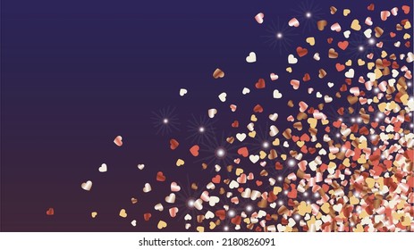 Bright Background with Confetti of Hearts Glitter Particles. St. Valentine Day. Celebration pattern. Light Spots. Explosion of Confetti. Glitter Vector Illustration. Design for Template.