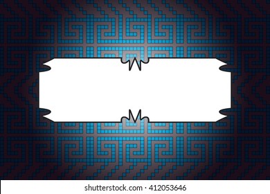 Bright background with dark blue gradient. Filled with seamless ornaments of various complex patterns. Box for text. Vector illustration. For design, presentations, backgrounds