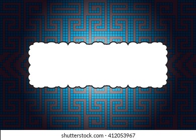 Bright background with dark blue gradient. Filled with seamless ornaments of various complex patterns. Box for text. Vector illustration. For design, presentations, backgrounds