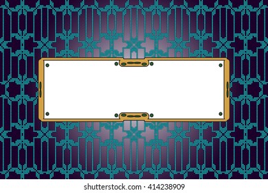 Bright background with dark purple gradient. Filled with seamless ornaments of various pixels patterns. Frame for text. Vector illustration. For design, presentations, backgrounds