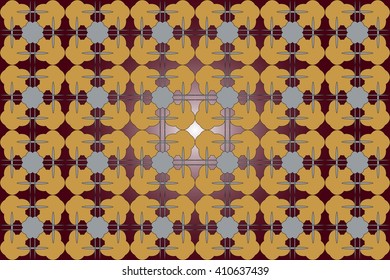 Bright background with dark  red gradient. Filled with seamless ornaments of various complex patterns of gold and silver color.  Vector illustration. For design, presentations, backgrounds