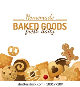 bright background with different cookies
