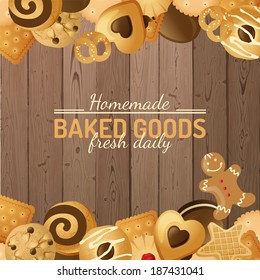 bright background with different cookies 