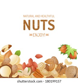 Bright background with different nuts