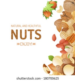 Bright background with different nuts