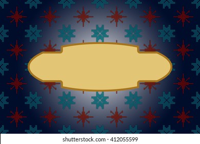 Bright background with element for your text. Dark blue gradient fill. Mosaic pattern of turquoise and red circles in the background. Vector illustration. For the design, printing, advertising