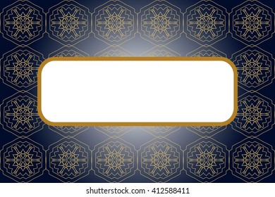 Bright background with element for your text. Dark blue gradient fill. Gold seamless pattern. Vector illustration. For the design, printing, advertising