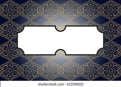 Bright background with element for your text. Dark blue gradient fill. Gold seamless pattern. Vector illustration. For the design, printing, advertising