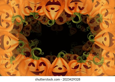 Bright Background Emotional Pumpkins Poster Seasonal Festive Vegetable Halloween Holiday Cartoon Vector