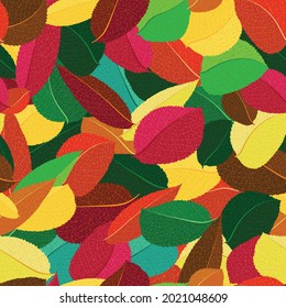 bright background, endless texture of autumn leaves of different colors, randomly arranged
