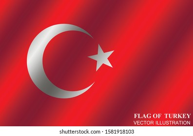 Bright background with flag of Turkey. Happy Turkey day background. Flag of Turkey with folds. Bright button with flag. Vector illustration.