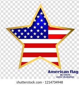 Bright background with flag of USA. Happy America day background. Illustration with transparent background. Bright illustration with flag. Star shape banner