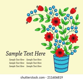 bright background with flowers and berries in a pot