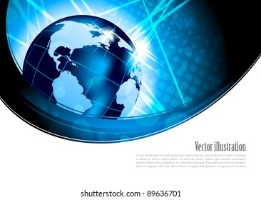 Bright background with globe in blue color