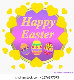 Bright background Happy Easter. Colorful Happy Easter greeting card. Easter illustration with calligraphic greeting .