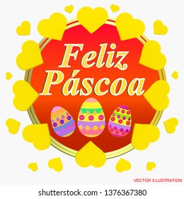 Bright background Happy Easter. Colorful Happy Easter greeting card. Easter illustration with calligraphic greeting . Vector illustration.