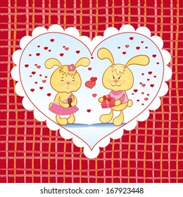 Bright background with hearts and bunnies