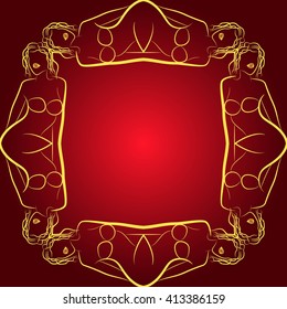 Bright background illustration with golden frame for your text performed by connecting outline sexy girls closed to each other. Vector illustration. For presentations, graphics, design, wallpaper