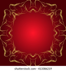 Bright background illustration with golden frame for your text performed by connecting outline sexy girls closed to each other. Vector illustration. For presentations, graphics, design, wallpaper
