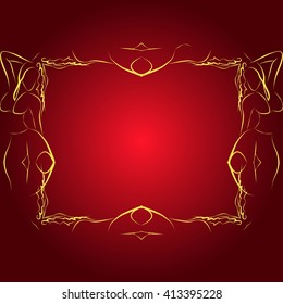 Bright background illustration with golden frame for your text performed by connecting outline sexy girls closed to each other. Vector illustration. For presentations, graphics, design, wallpaper