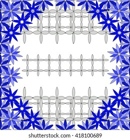 Bright  background image of blue flowers and openwork mesh in the background. vector illustration. for holiday design, postcards, presentation