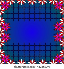 Bright  background image of color flowers and openwork mesh in the background.