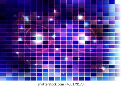 Bright background image with a square pixel grid, flares and flashes. Vector illustration. For use in printing, flyer design, wallpaper, presentations