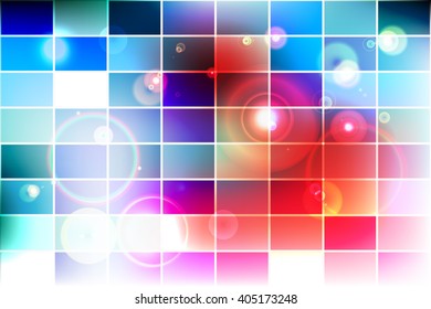 Bright background image with a square pixel grid, flares and flashes. Vector illustration. For use in printing, flyer design, wallpaper, presentations. Red theme