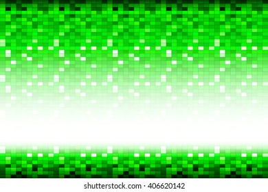 Bright background image with a square pixel grid, flares and flashes. Vector illustration. For use in printing, flyer design, wallpaper, presentations. Digital green theme. with white line for text