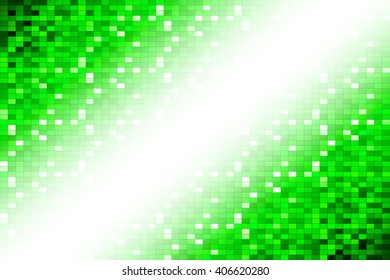 Bright background image with a square pixel grid, flares and flashes. Vector illustration. For use in printing, flyer design, wallpaper, presentations. Digital green theme. with white line for text