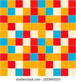 Bright background. Kitchen brick wall. Red, white, orange and blue colors.
