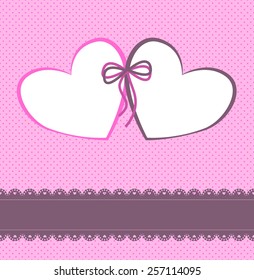 Bright background with lace ribbon, a pattern of small circles and related hearts