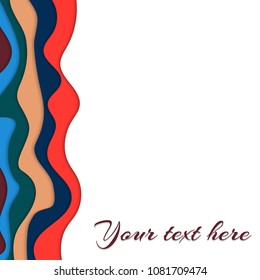Bright background with layers of cut out paper. Vector illustration with multicolored decor and place for text