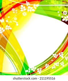 bright background with leaves and butterflies