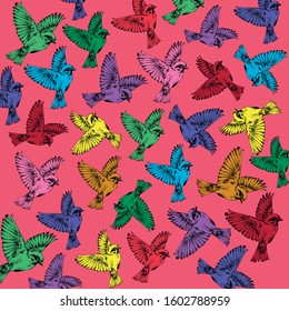 
bright background. little colorful birds in vector