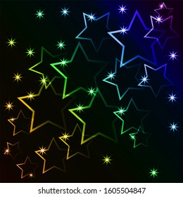Bright background with lots of stars and asterisks with gradient effect of all colors of the rainbow. 
Use for backgrounds, web design, packaging.