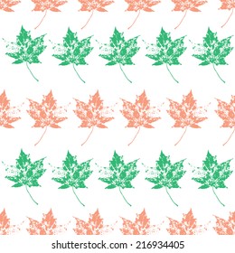 Bright background made of fallen autumn leaves, seamless pattern on white background. Vector.