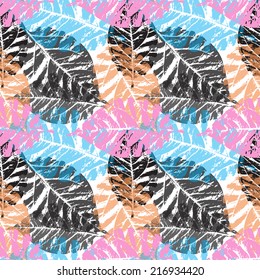 Bright background made of fallen autumn leaves, seamless pattern on white background. Vector.