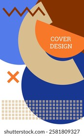 Bright background in Memphis style. Geometric cover design. Fashionable bright cover, banner, poster, booklet. Bright colors. Vector