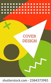 Bright background in Memphis style. Geometric cover design. Fashionable bright cover, banner, poster, booklet. Bright colors. Vector