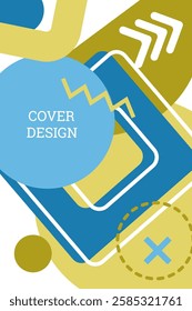 Bright background in Memphis style. Geometric cover design. Fashionable bright cover, banner, poster, booklet. Bright colors. Vector