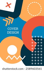 Bright background in Memphis style. Geometric cover design. Fashionable bright cover, banner, poster, booklet. Bright colors. Vector