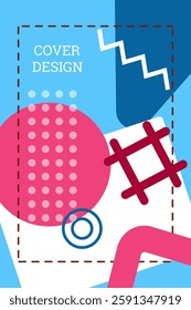 Bright background in Memphis style. Geometric cover design. Fashionable bright cover, banner, poster, booklet. Bright colors. Vector