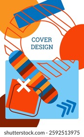 Bright background in Memphis style. Geometric cover design. Fashionable bright cover, banner, poster, booklet. Bright colors. Vector